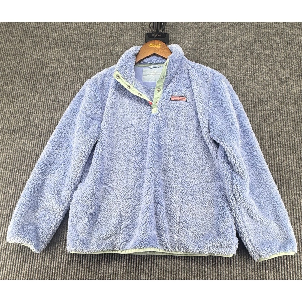 Vineyard Vines Sherpa Fleece Pullover Kids Large 14 Blue Excellent Snap MockNeck